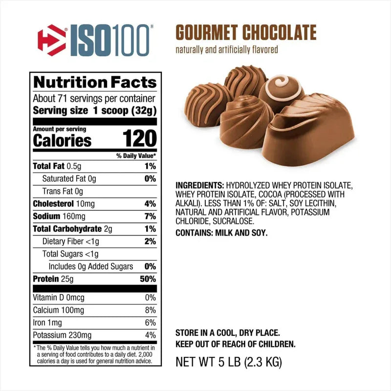 Dymatize ISO100 Hydrolyzed 100% Whey Protein Isolate – Gourmet Chocolate (5 lbs / 71 Servings)