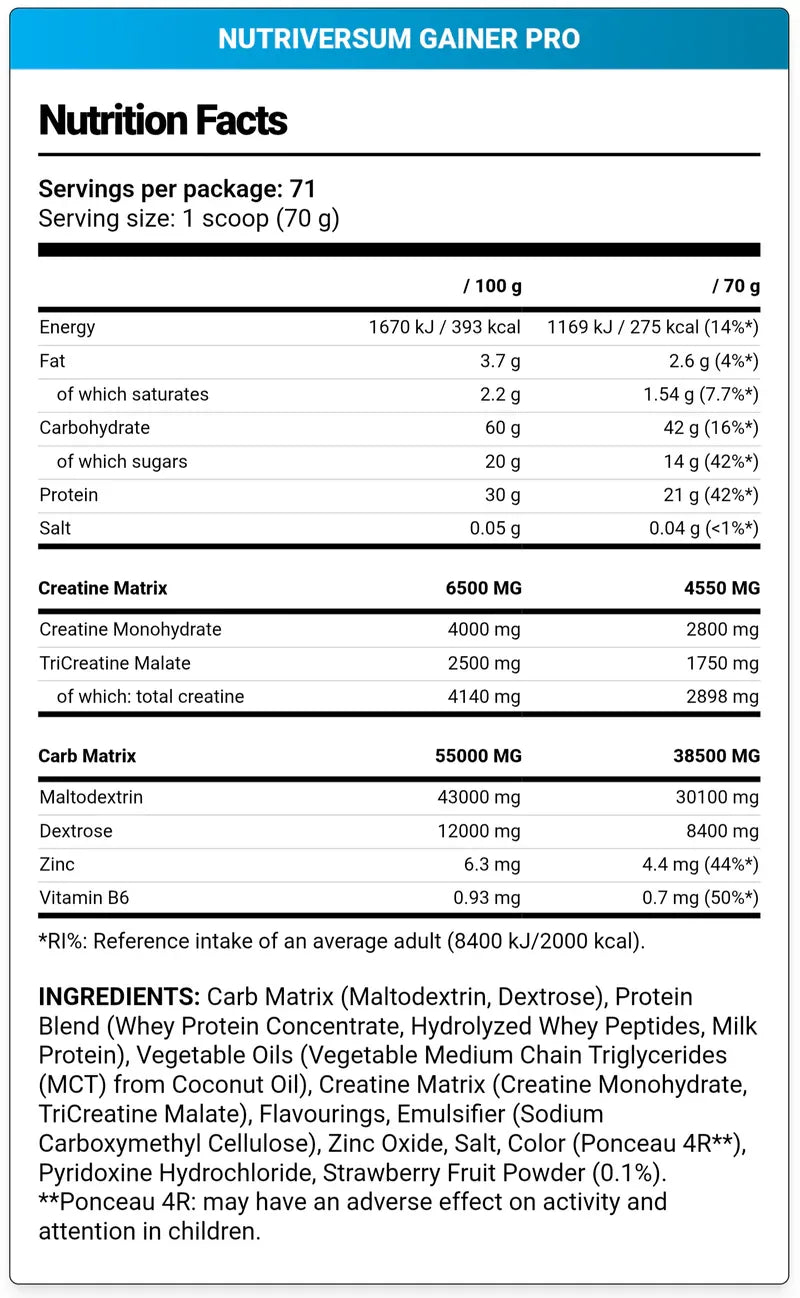 Nutriversum Gainer Pro Pure – Chocolate Flavour (5000g / 66 Servings)