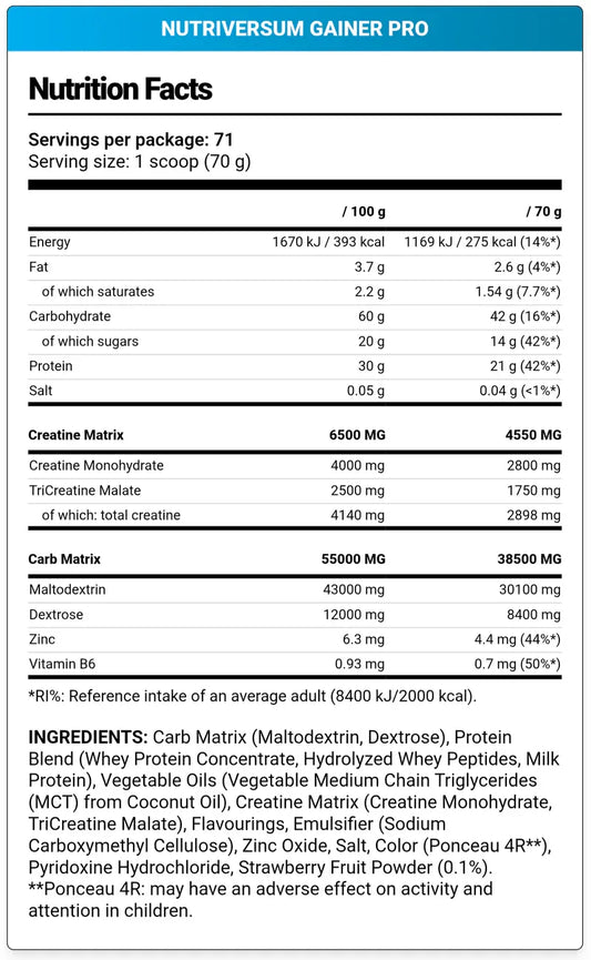 Nutriversum Gainer Pro Pure – Chocolate Flavour (5000g / 66 Servings)