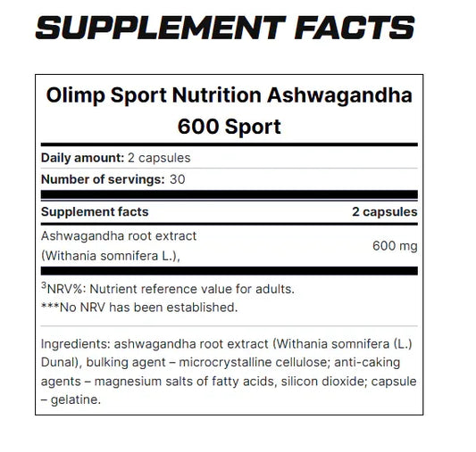Olimp Ashwagandha 600 Sport KSM-66 – Clinically Proven | Cardio-Respiratory Endurance | Black Series | 60 Capsules