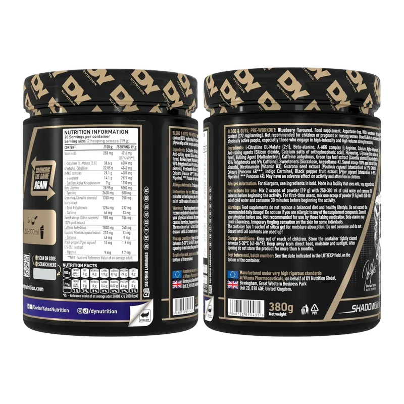 DY Nutrition Blood & Guts – The Mind & Body Pre-Workout, Blueberry (380g)