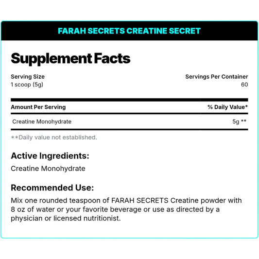 Farah Secrets Creatine Secret – 5g Pure Creatine, Unflavored (300g / 60 Servings)