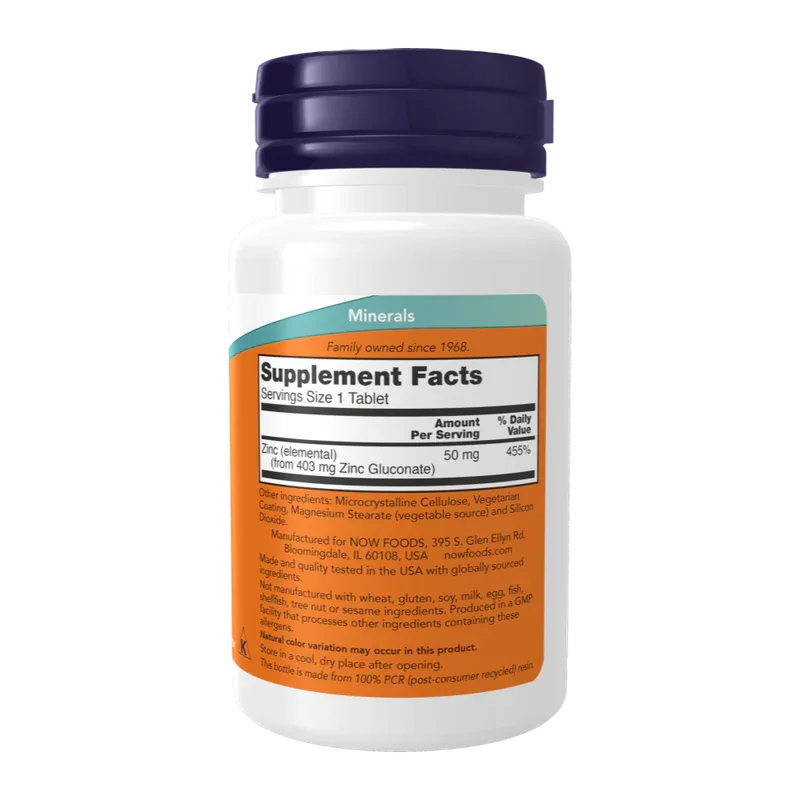 NOW Foods Zinc 50mg – Immune Support & Healthy Skin | Non-GMO | Vegan | 100 Tablets