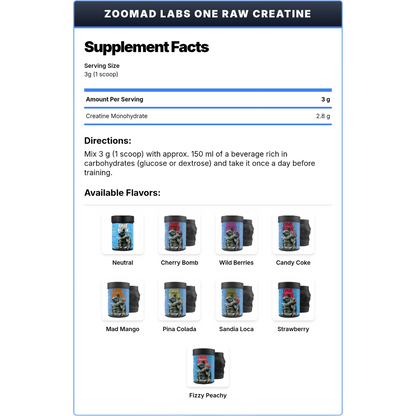ZooMad Labs, One Raw Creatine Monohydrate, 300g, 100 Servings Flavoured