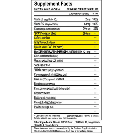 Cloma pharma, Black Spider, 100 Capsules, 100 Servings