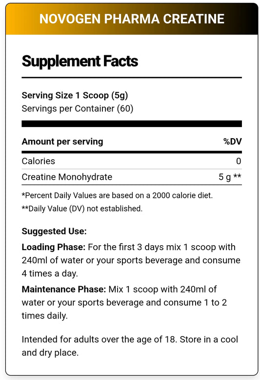 Novogen Pharma, Creatine Monohydrate, 300g, 60 Serving