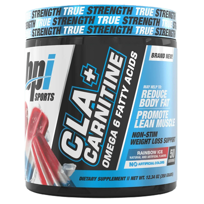 BPI Sports CLA+ Carnitine – Omega-6 Fatty Acids | Non-Stim Weight Loss Support | Rainbow Ice | 50 Servings | 350g