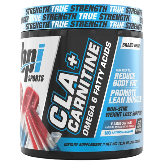 BPI Sports CLA+ Carnitine – Omega-6 Fatty Acids | Non-Stim Weight Loss Support | Rainbow Ice | 50 Servings | 350g