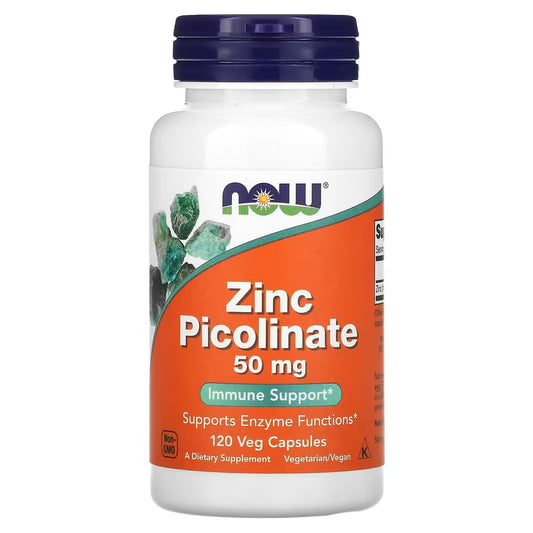 NOW Foods Zinc Picolinate 50mg – Immune Support & Enzyme Function (120 Veg Capsules)