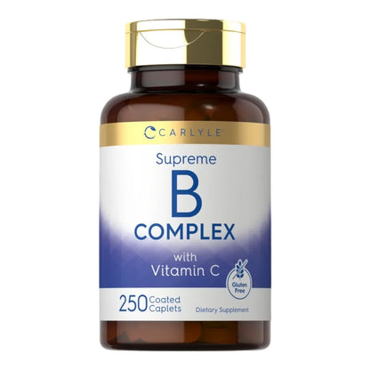 Carlyle Supreme B Complex with Vitamin C | Gluten Free | 250 Coated Caplets