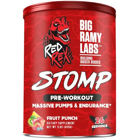 Big Ramy Labs Red Rex Stomp Pre-Workout – Massive Pumps & Endurance, Fruit Punch (455g / 26 Servings)