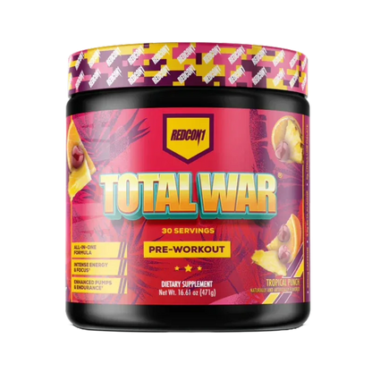 Redcon1 Total War Pre-Workout – All-in-One Formula, Intense Energy & Focus, Tropical Punch (471g / 30 Servings)