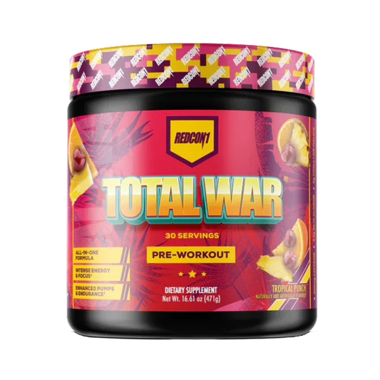 Redcon1 Total War Pre-Workout – All-in-One Formula, Intense Energy & Focus, Tropical Punch (471g / 30 Servings)