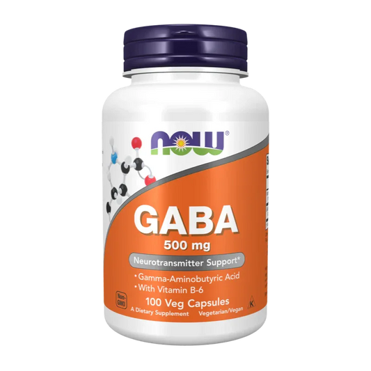NOW Foods GABA 500mg + Vitamin B-6 – Neurotransmitter Support | Vegan | 100 Veg Capsules