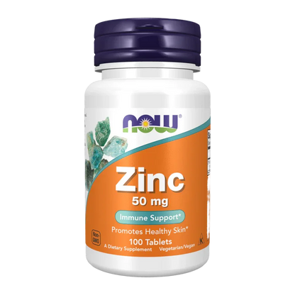 NOW Foods Zinc 50mg – Immune Support & Healthy Skin | Non-GMO | Vegan | 100 Tablets