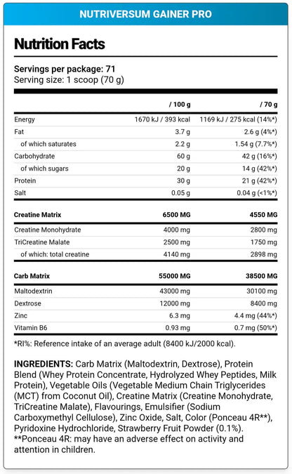 Nutriversum Gainer Pro Pure – Chocolate Flavour (5000g / 66 Servings)