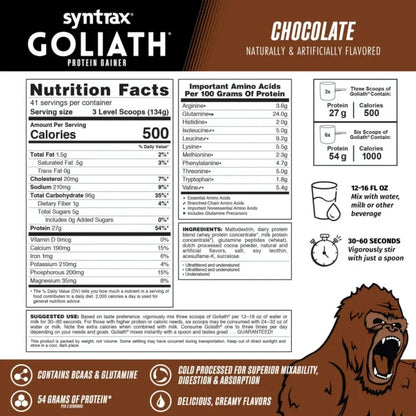 Syntrax Goliath Protein Gainer – Chocolate (12lbs / 5.44kg)