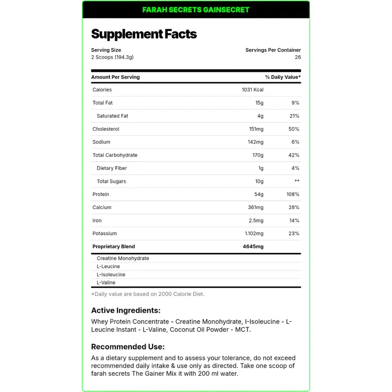 Farah Secrets GainSecret Premium Muscle Mass Gainer – Chocolate (5kg / 11lbs)
