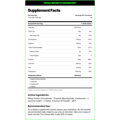 Farah Secrets GainSecret Premium Muscle Mass Gainer – Chocolate (5kg / 11lbs)
