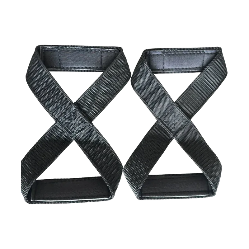 Figure-8 Lifting Straps – Heavy Duty Padded Wrist Support (Black / Pair)