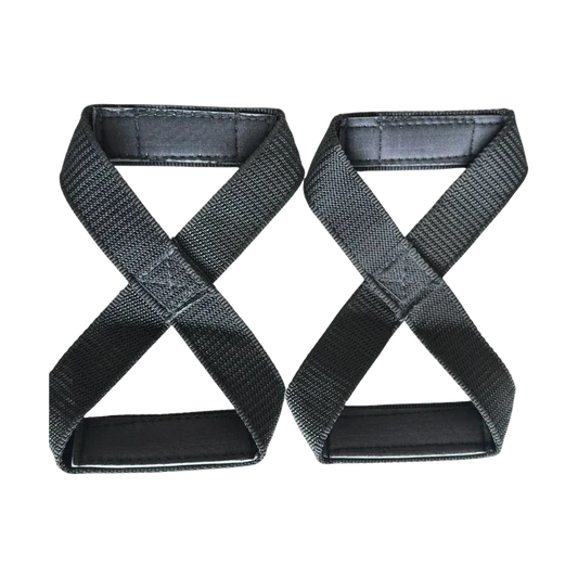 Figure-8 Lifting Straps – Heavy Duty Padded Wrist Support (Black / Pair)
