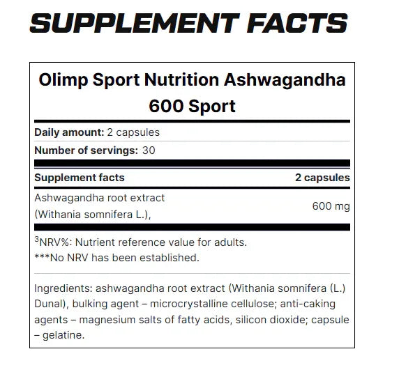 Olimp Ashwagandha 600 Sport KSM-66 – Clinically Proven | Cardio-Respiratory Endurance | Black Series | 60 Capsules