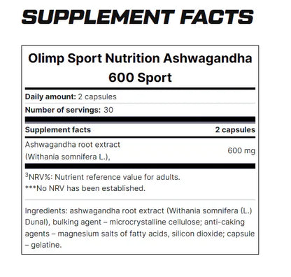 Olimp Ashwagandha 600 Sport KSM-66 – Clinically Proven | Cardio-Respiratory Endurance | Black Series | 60 Capsules