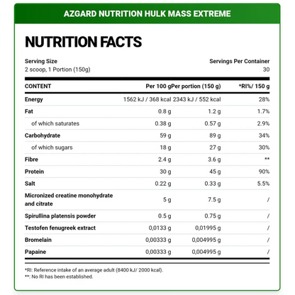 Hzgard Nutrition Hulk Mass Extreme – Chocolate Flavour (4540g / 30 Servings)