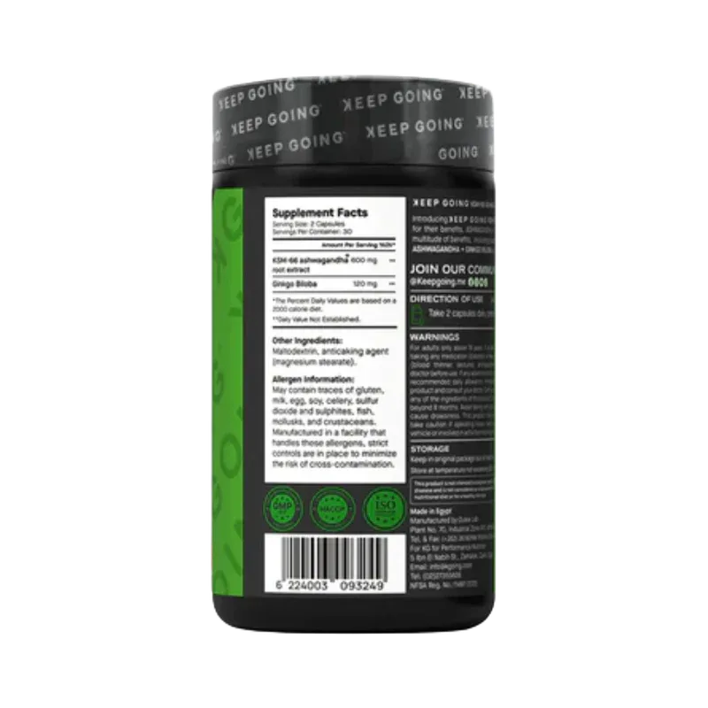 Keep Going KSM-66 Ashwagandha + Ginkgo Biloba – Mood, Cognition & Stress Support (60 Capsules)