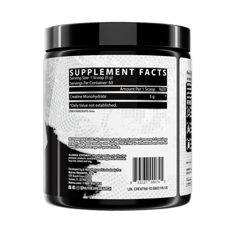 Nutrex Research Creatine Monohydrate – Pure & Micronized, Unflavored (300g / 60 Servings)